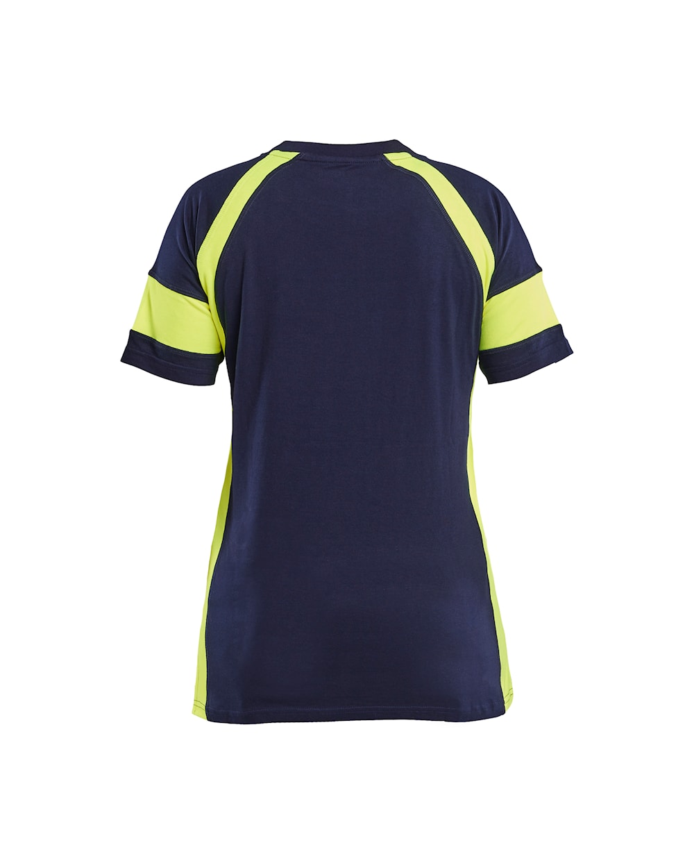 Damen T-Shirt mit High Vis von hinten in Marineblau / Gelb