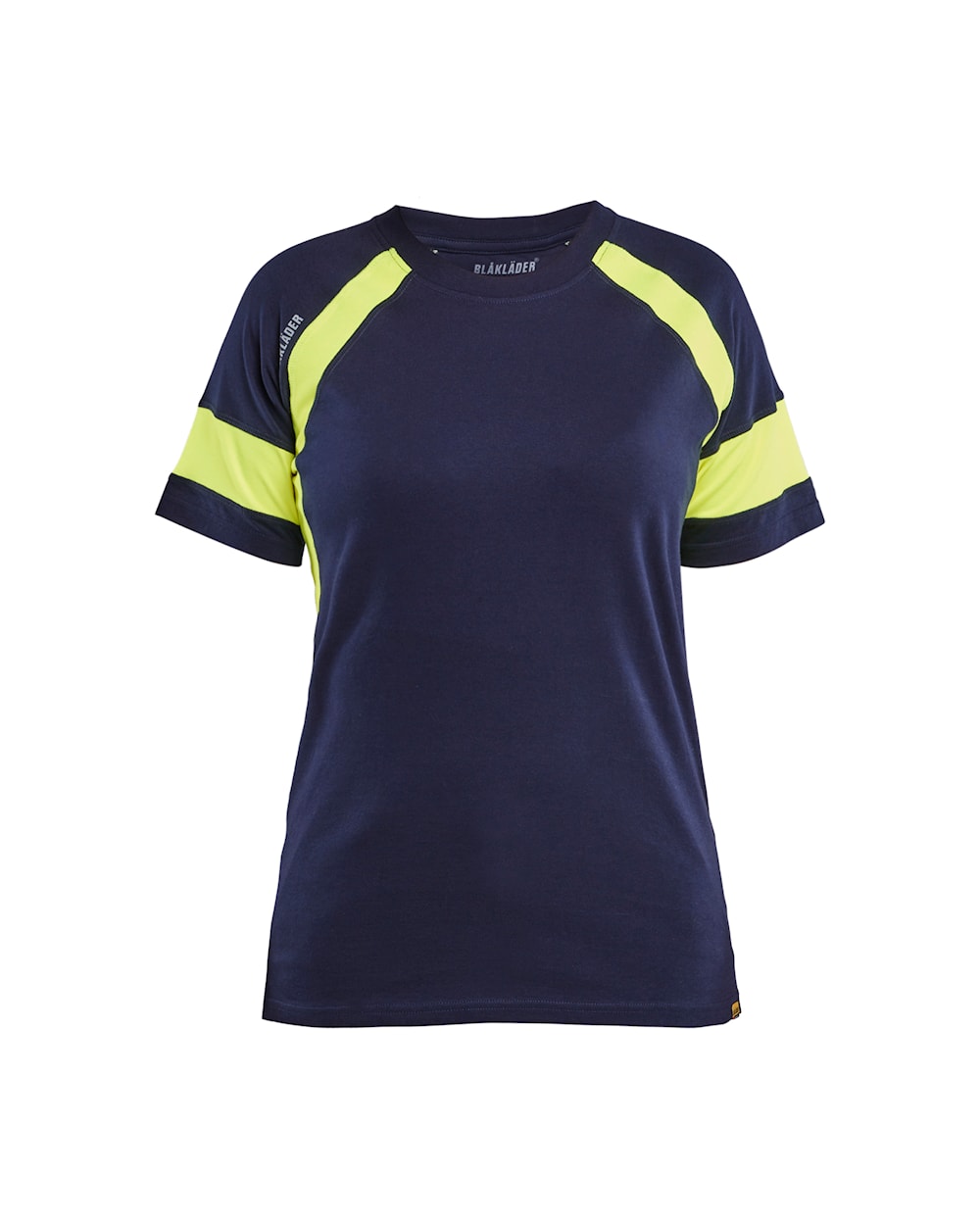 Damen T-Shirt mit High Vis von vorne in Marineblau / Gelb