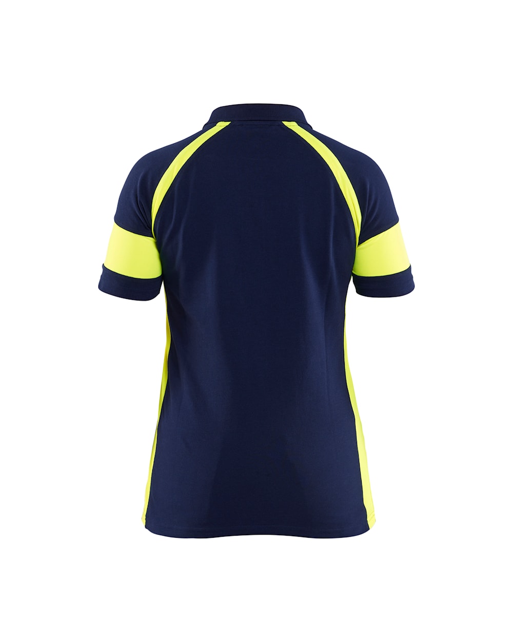 Damen Poloshirt mit High Vis von hinten in Marineblau / High Vis Gelb
