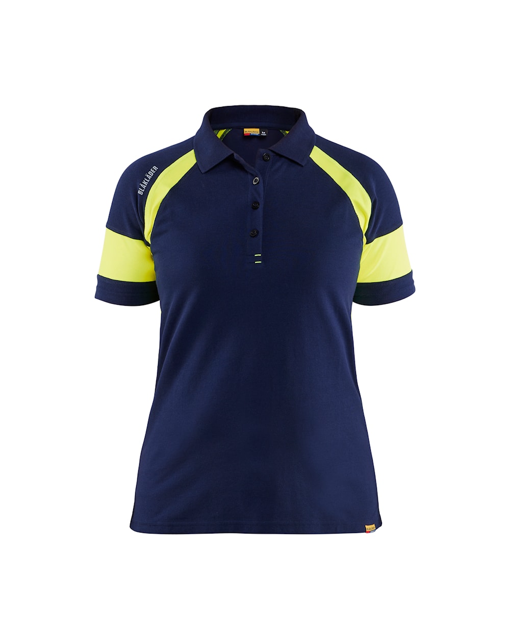 Damen Poloshirt mit High Vis von vorne in Marineblau / High Vis Gelb