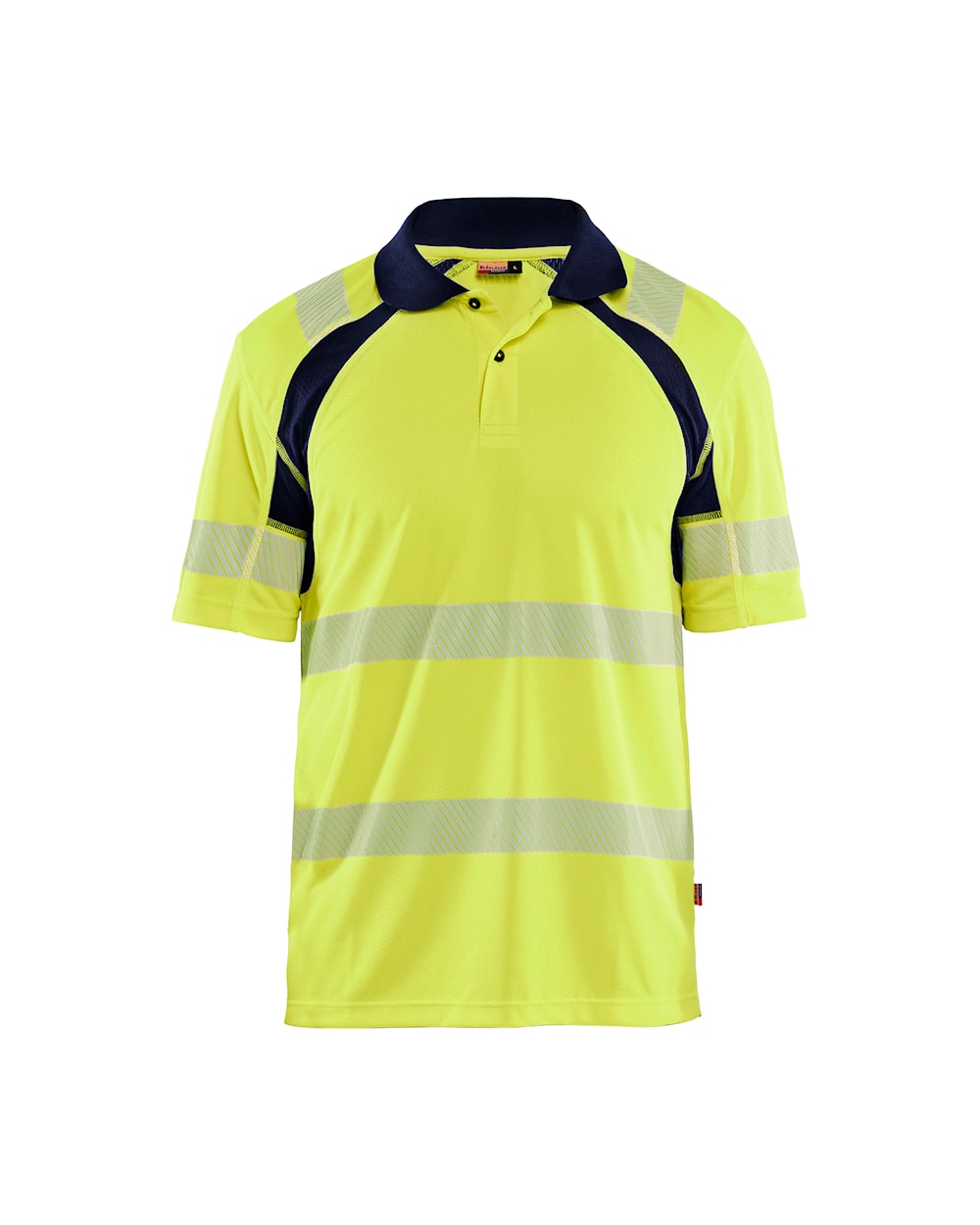 UV-Schutz High Vis Poloshirt von vorne in High Vis Gelb / Marineblau