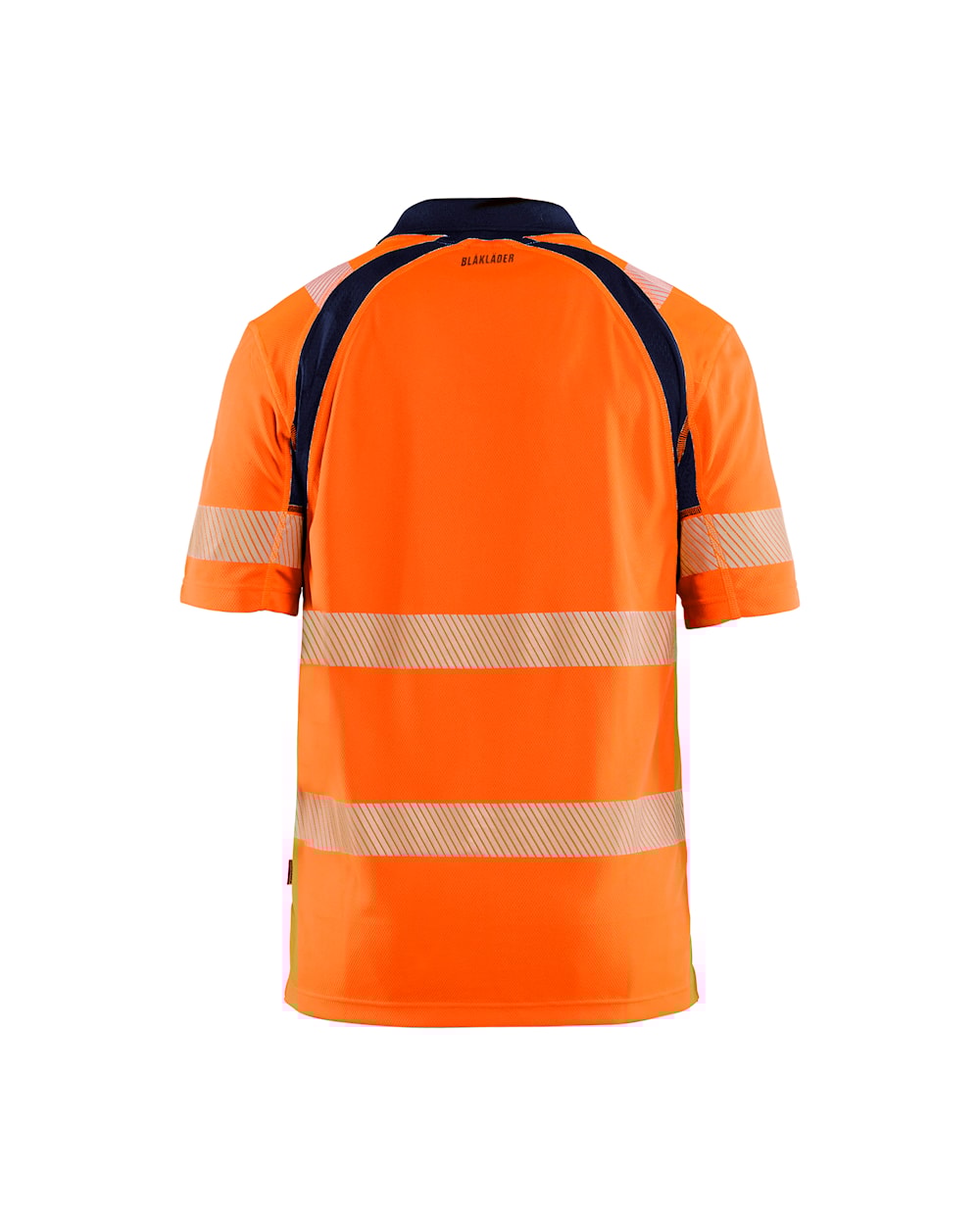 UV-Schutz High Vis Poloshirt von hinten in High Vis Orange / Marineblau