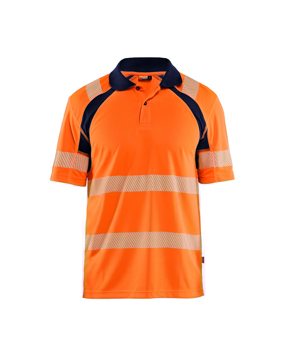 UV-Schutz High Vis Poloshirt von vorne in High Vis Orange / Marineblau