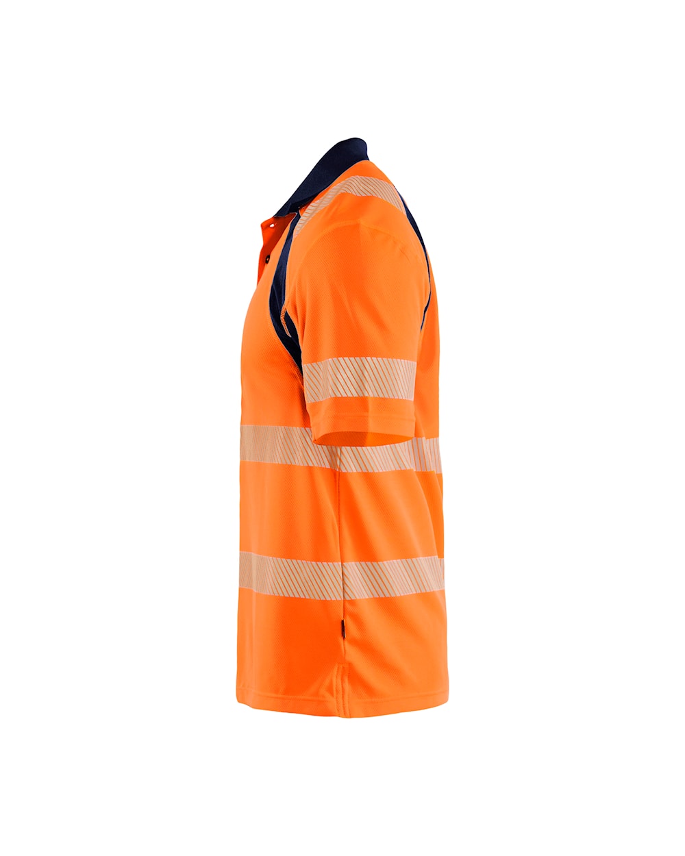 UV-Schutz High Vis Poloshirt von links in High Vis Orange / Marineblau