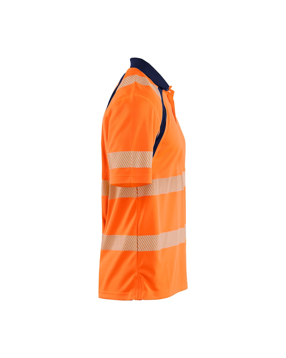 UV-Schutz High Vis Poloshirt von rechts in High Vis Orange / Marineblau