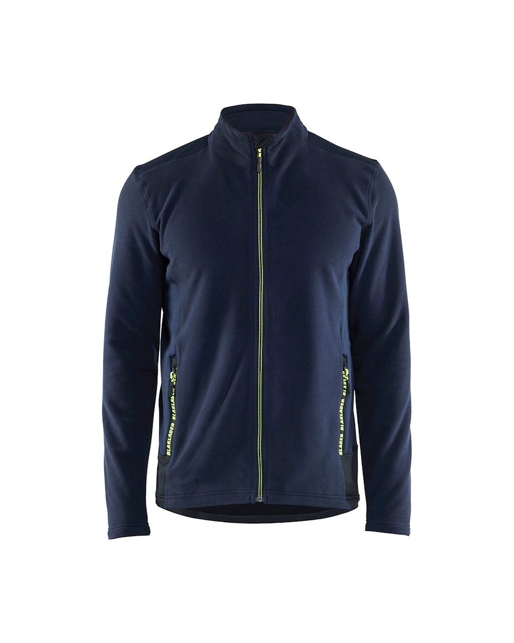 Mikrofleece-Jacke vorne in dunkel Marineblau / High Vis Gelb