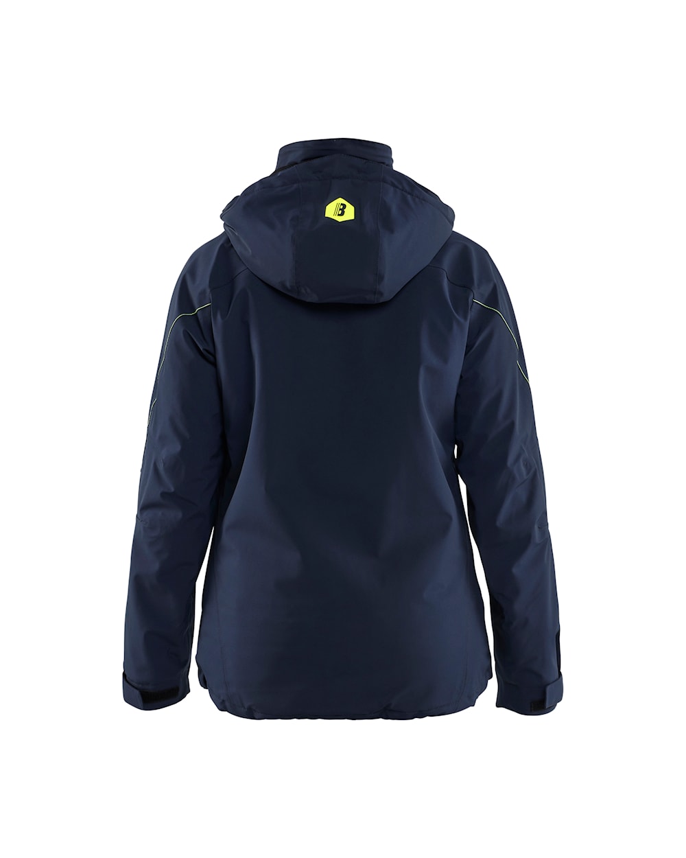 Arbeitsjacke, Winter, Damen, Stretch, Dunkel-Marineblau-Gelb, Ansicht von hinten