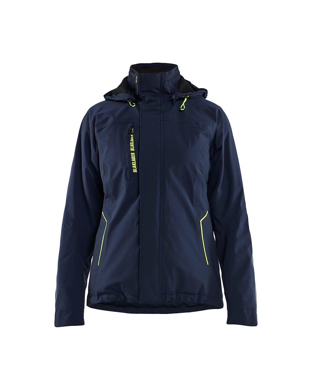 Arbeitsjacke, Winter, Damen, Stretch, Dunkel-Marineblau-Gelb, Vorderansicht