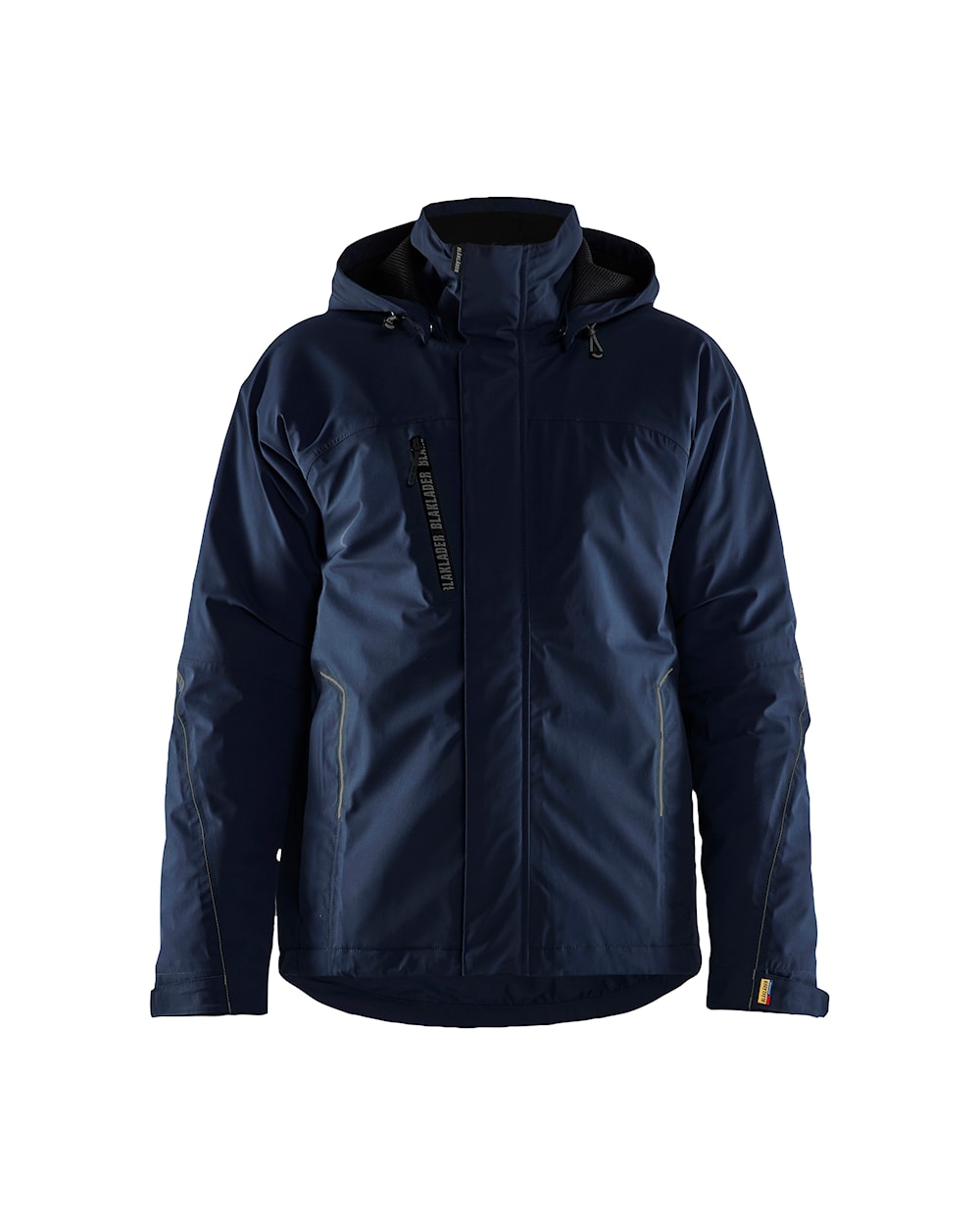 Arbeitsjacke Winter Herren, Softshell, Stretch, Dunkel-Marineblau-Schwarz, Vorderansicht