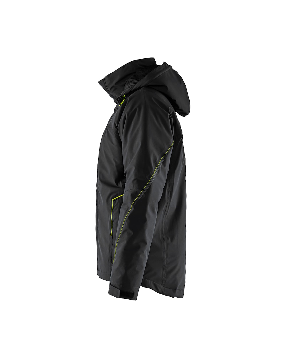 Arbeitsjacke Winter Herren, Softshell, Stretch, Schwarz-Gelb, Seitenansicht links