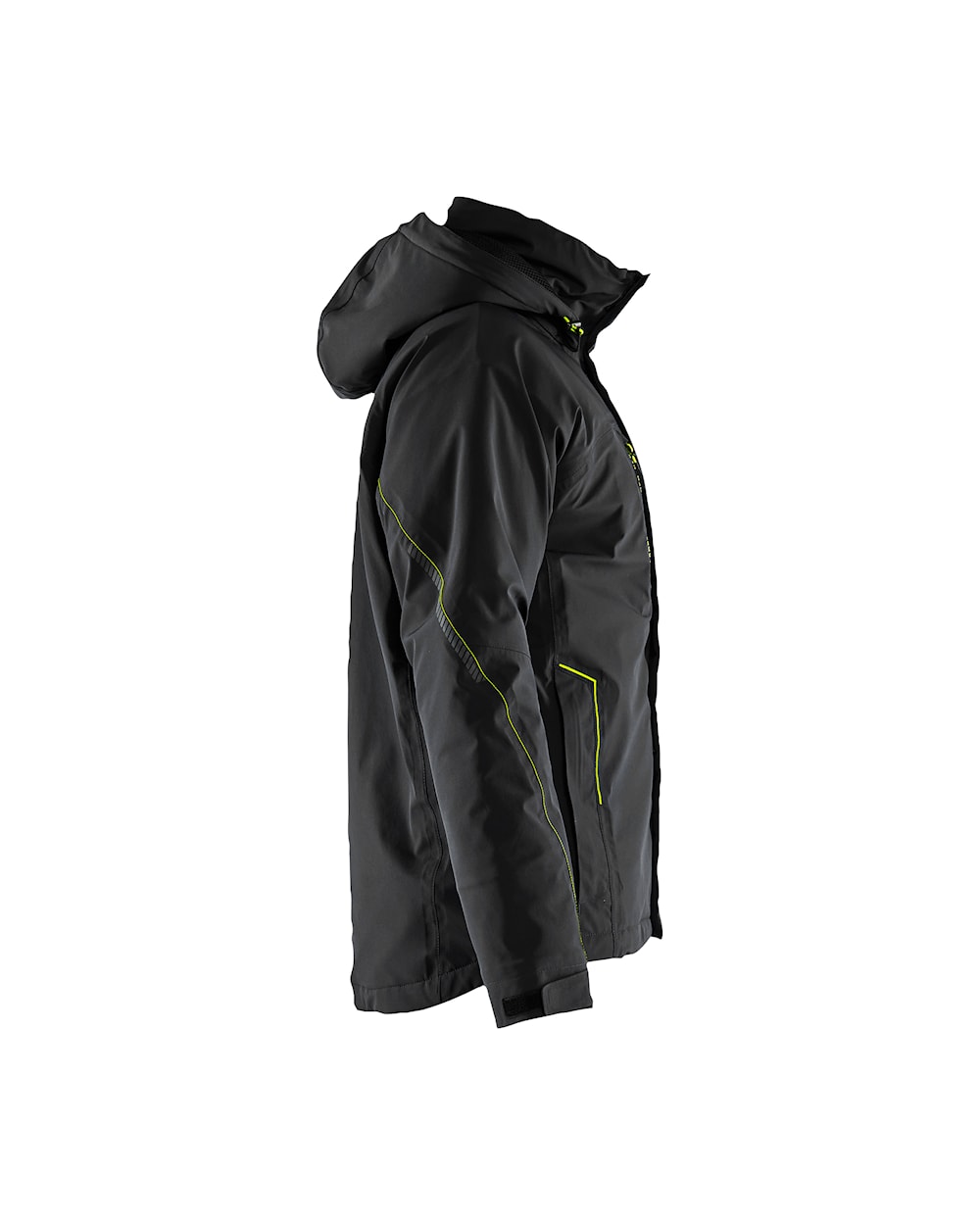 Arbeitsjacke Winter Herren, Softshell, Stretch, Schwarz-Gelb, Seitenansicht rechts