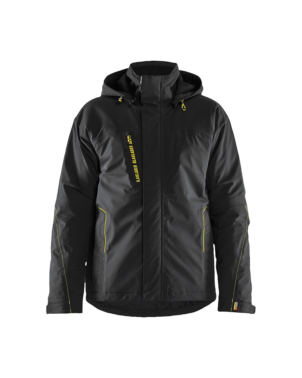 Arbeitsjacke Winter Herren, Softshell, Stretch, Schwarz-Gelb, Vorderansicht