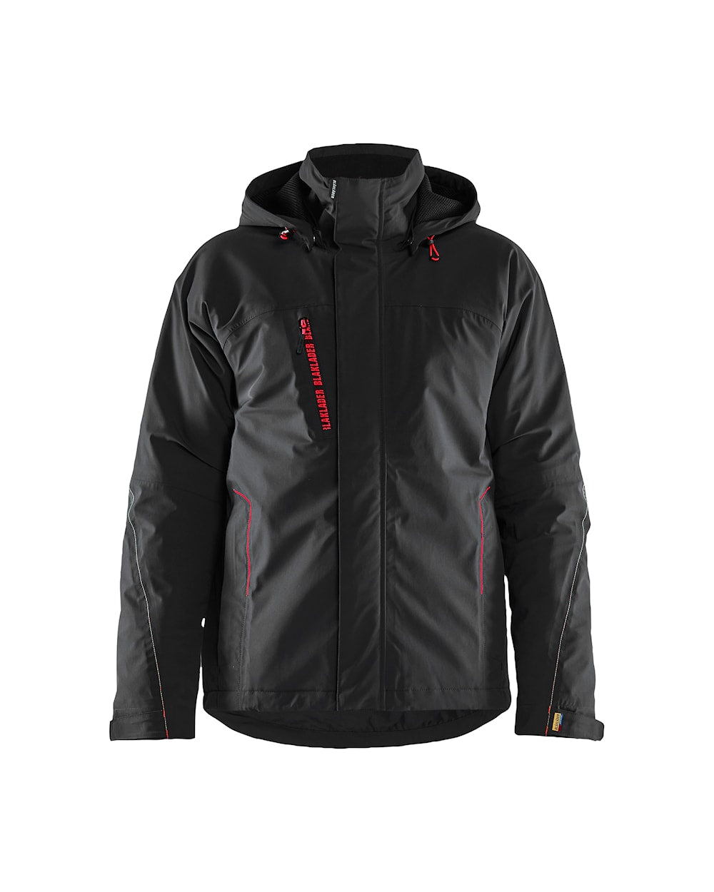 Arbeitsjacke Winter Herren, Softshell, Stretch, Schwarz-Rot, Ansicht Front