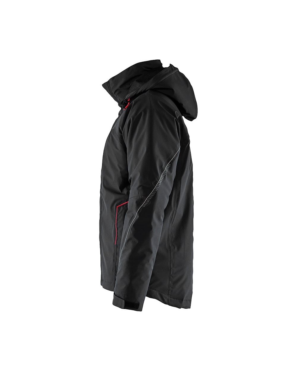 Arbeitsjacke Winter Herren, Softshell, Stretch, Schwarz-Rot, Ansicht links