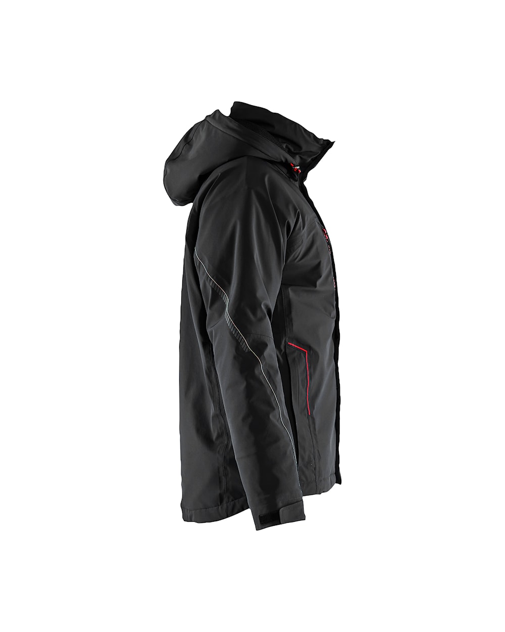 Arbeitsjacke Winter Herren, Softshell, Stretch, Schwarz-Rot, Ansicht rechts