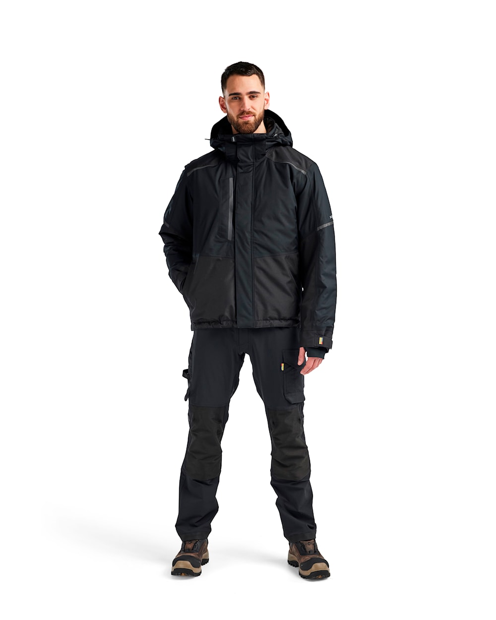 Arbeitsjacke Winter, Schwarz, Ansicht von vorn mit Modell