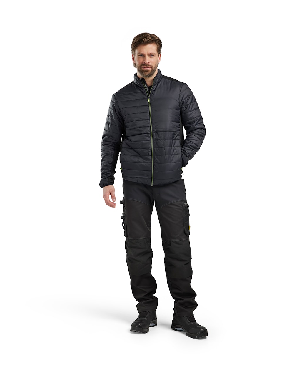 Arbeitsjacke warm gefüttert Herren, Schwarz-Gelb, Ansicht Vorderseite mit Modell