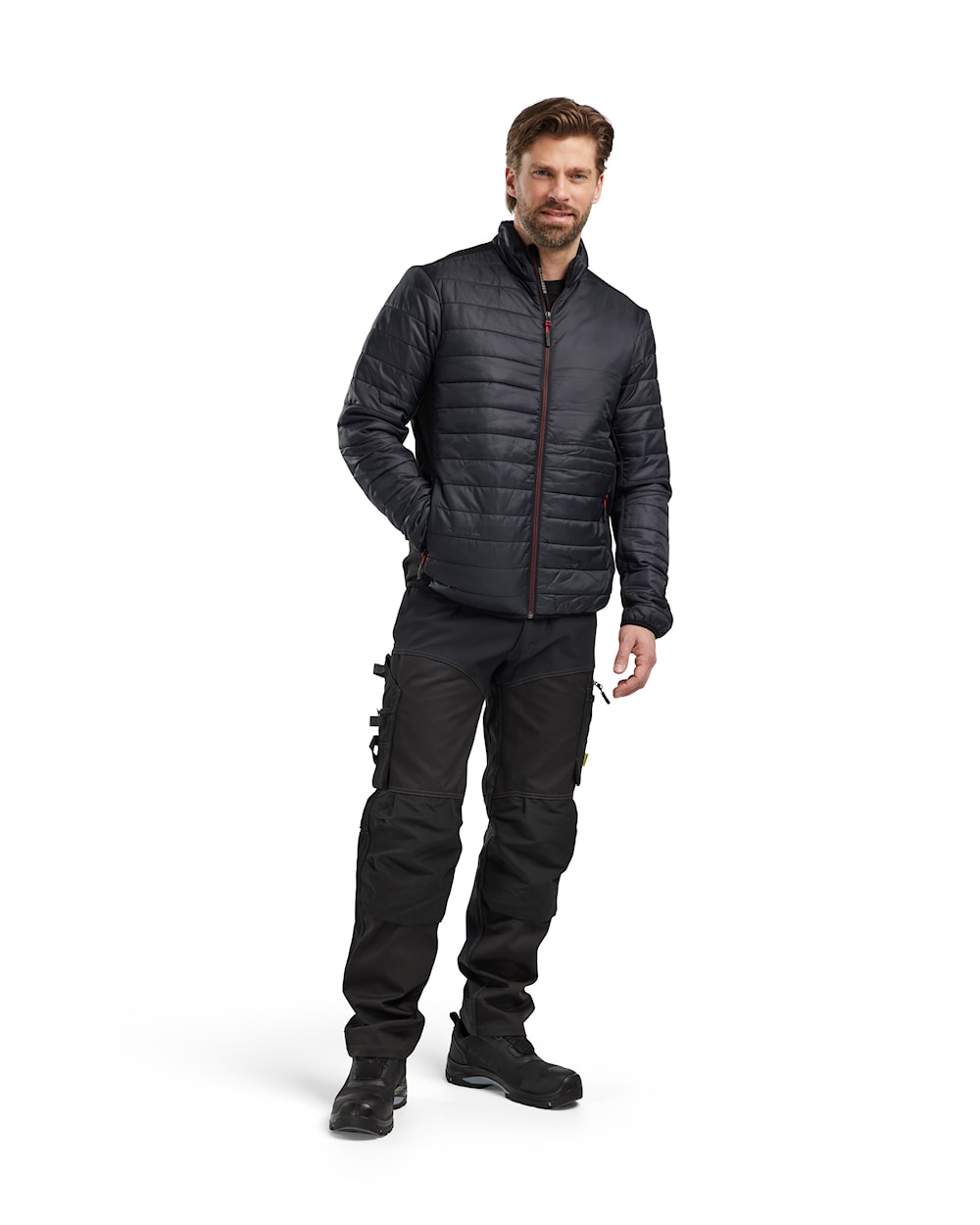 Arbeitsjacke warm gefüttert Herren, Schwarz-Rot, Ansicht Front mit Modell