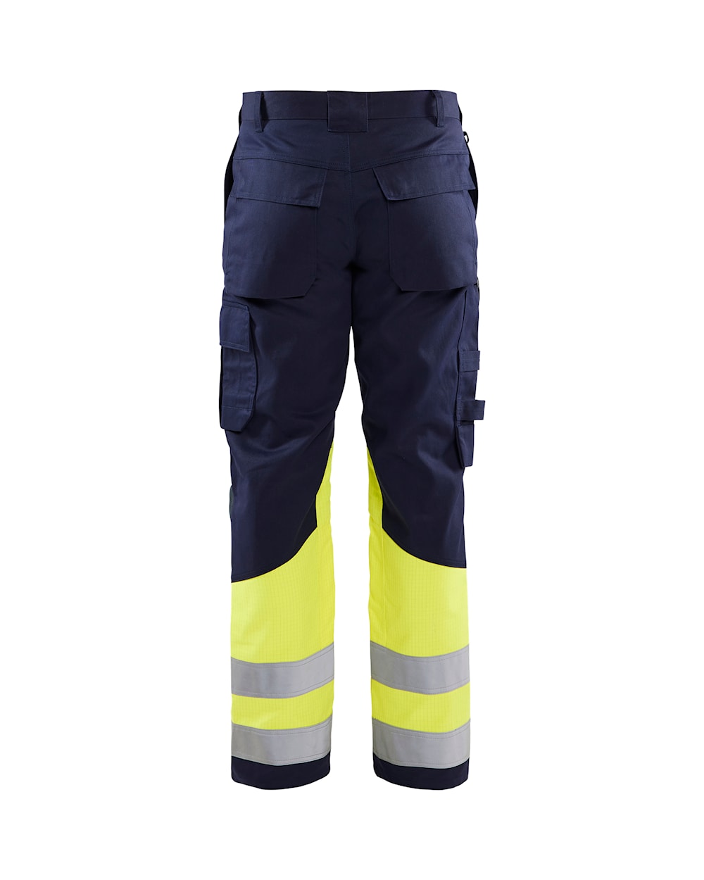 Multinorm Arbeitshose von hinten in Marineblau / High Vis gelb