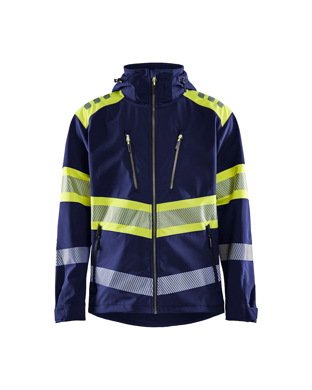 Warnjacke Softshell vorne Marineblau / High Vis Gelb