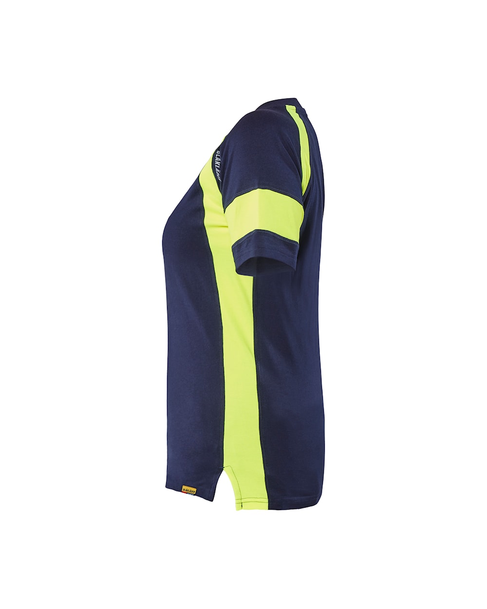 Damen T-Shirt mit High Vis von links in Marineblau / Gelb
