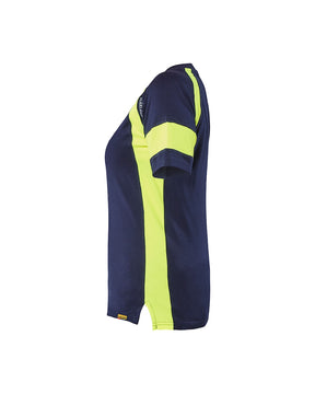 Damen T-Shirt mit High Vis von links in Marineblau / Gelb