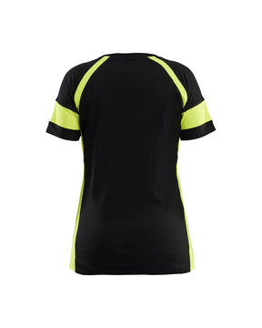 Damen T-Shirt mit High Vis von hinten in Schwarz / Gelb