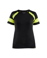 Damen T-Shirt mit High Vis von vorne in Schwarz / Gelb