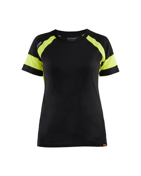 Damen T-Shirt mit High Vis von vorne in Schwarz / Gelb