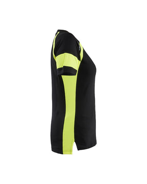 Damen T-Shirt mit High Vis von rechts in Schwarz / Gelb