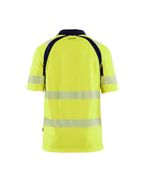 UV-Schutz High Vis Poloshirt von hinten in High Vis Gelb / Marineblau