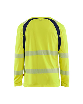 Langarm T-Shirt High Vis von hinten in High Vis Gelb / Marineblau