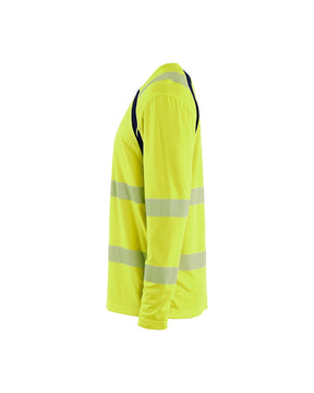 Langarm T-Shirt High Vis von links in High Vis Gelb / Marineblau