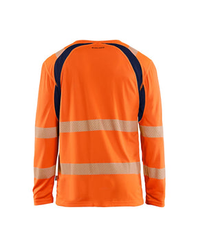 Langarm T-Shirt High Vis von hinten in High Vis Orange / Marineblau