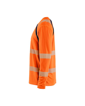 Langarm T-Shirt High Vis von links in High Vis Orange / Marineblau