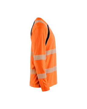 Langarm T-Shirt High Vis von rechts in High Vis Orange / Marineblau
