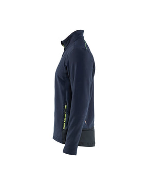 Mikrofleece-Jacke links in dunkel Marineblau / High Vis Gelb