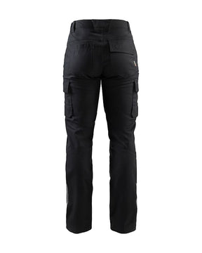 Blåkläder Damen Industrie Arbeitshose Stretch in Schwarz, Ansicht von hinten, mit Gesäßtaschen und klarem Schnitt.