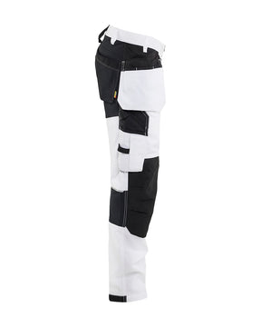 Blåkläder Malerhose Stretch, Seitenansicht rechts, mit ergonomischen Details und Kniepolstertasche.