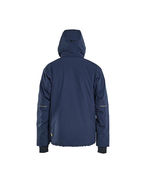 Winterjacke Arbeit, Stretch, Dunkel-Marineblau, Ansicht von hinten mit Kapuze