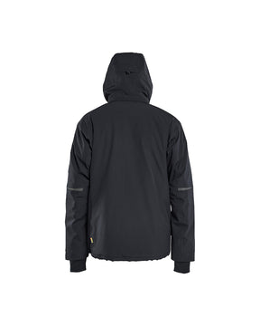 Winterjacke Arbeit, Stretch, Schwarz, Ansicht von hinten mit Kapuze