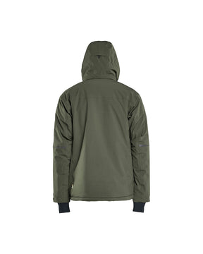 Winterjacke Arbeit, Stretch, Waldgruen, Ansicht von hinten mit Kapuze