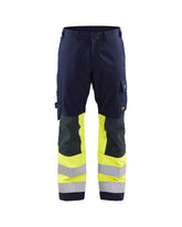 Multinorm Arbeitshose von vorne in Marineblau / High Vis gelb