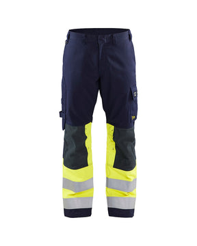 Multinorm Arbeitshose von vorne in Marineblau / High Vis gelb