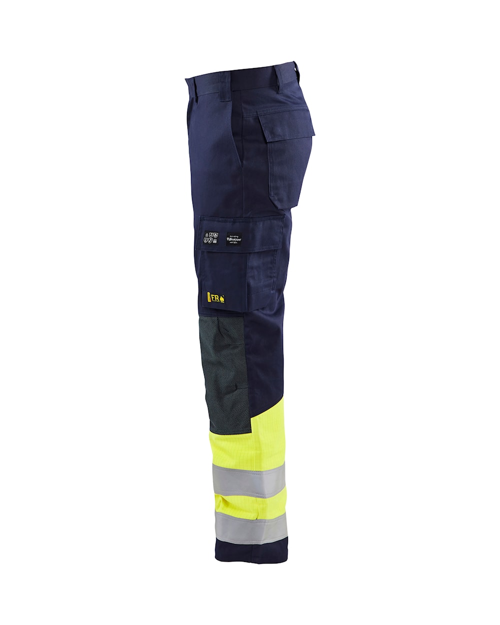 Multinorm Arbeitshose von links in Marineblau / High Vis gelb
