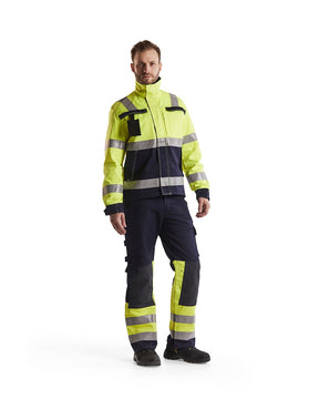 Multinorm Arbeitshose Frontansicht in Marineblau / High Vis gelb