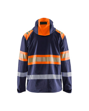 Warnjacke Softshell von hinten in Marineblau / Orange