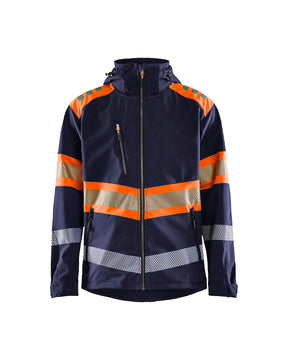 Warnjacke Softshell von vorne in Marineblau / Orange