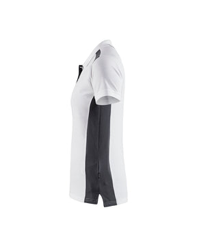 Damen Polo Shirt Weiß-Grau Links